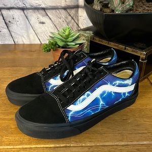 Vans size 6 men women 7.5 black blue with lightning
